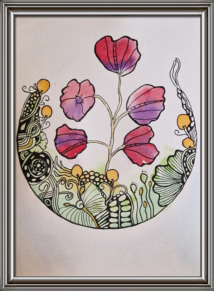 Cadre peinture aquarelle et zentangle posca - exposition Blois tableau fait main cadeau