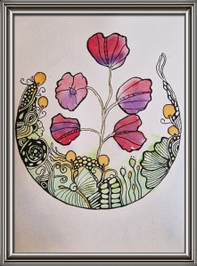 Cadre peinture aquarelle et zentangle posca - exposition Blois tableau fait main cadeau