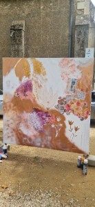 Tableau peinture intuitive acrylique, collage et texture - 2mx2m - fait main - exposition - festival Blois - cadeau