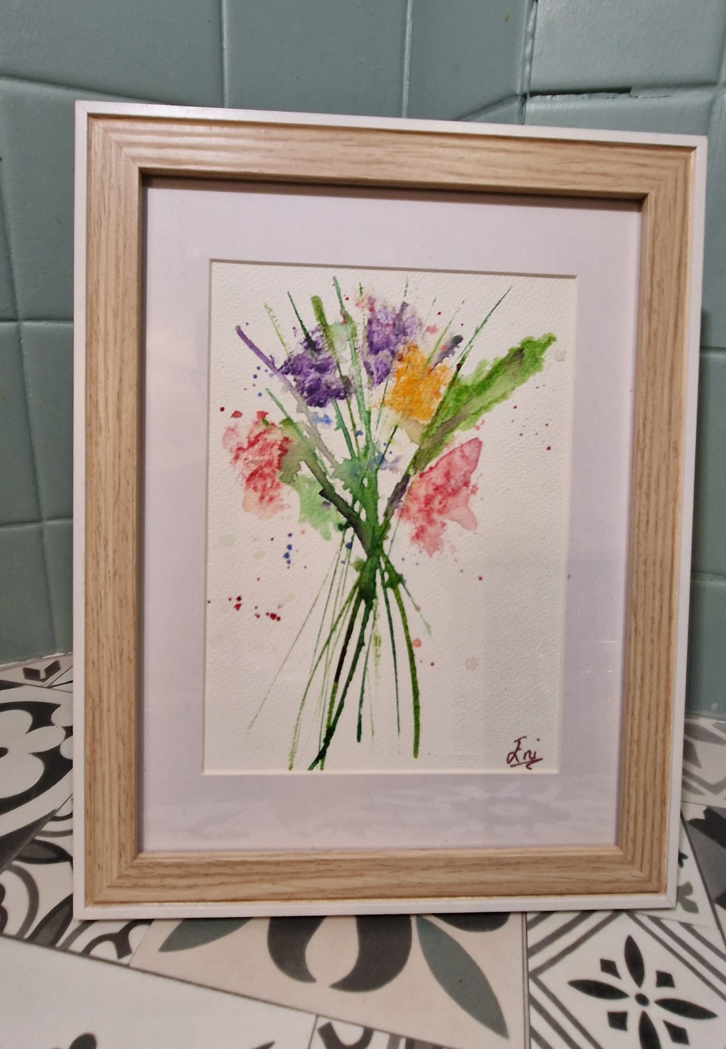 Cadre aquarelle bouquet de fleur - exposition Blois - cadeau - fait main