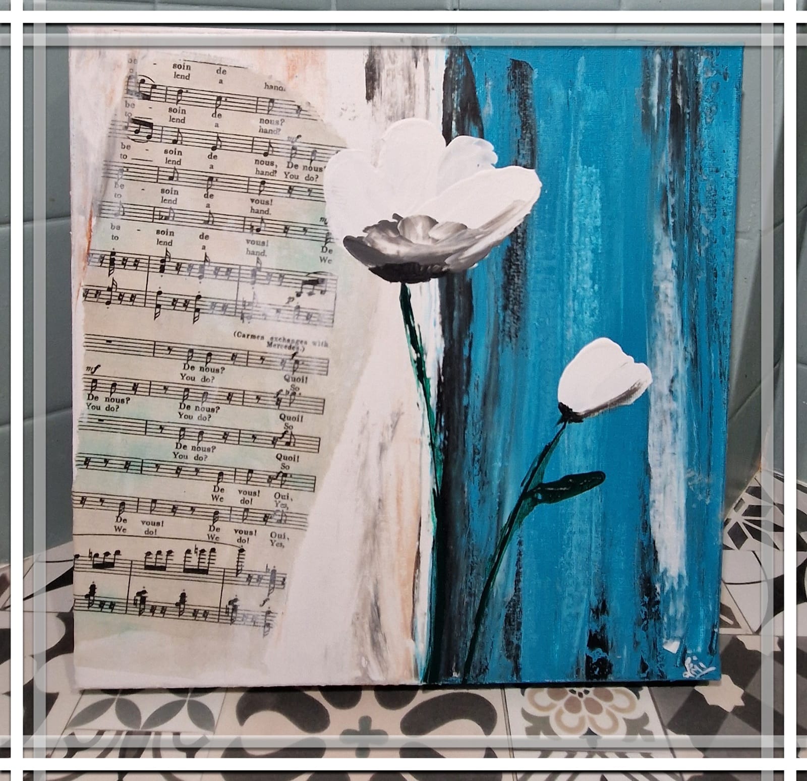 Tableau acrylique et collage - 40x40cm BLOIS TABLEAU EXPOSITION, cadeau, fait main